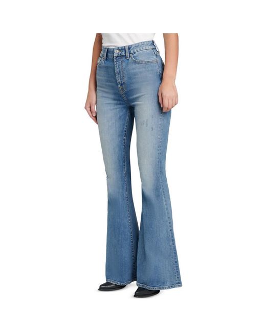 7 For All Mankind Blue Megaflare High-Waist Distressed Flare Jeans