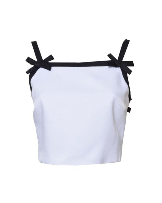 MSGM Blue Viscose Cropped Top With Bows