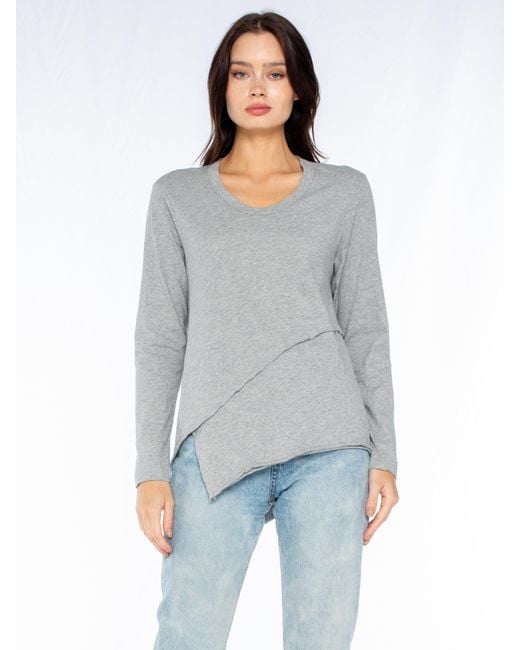 Wilt Gray Crew L/S Easy Crossover Hem