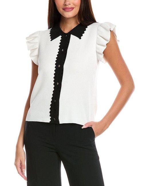Tahari White Button-Down Cardigan
