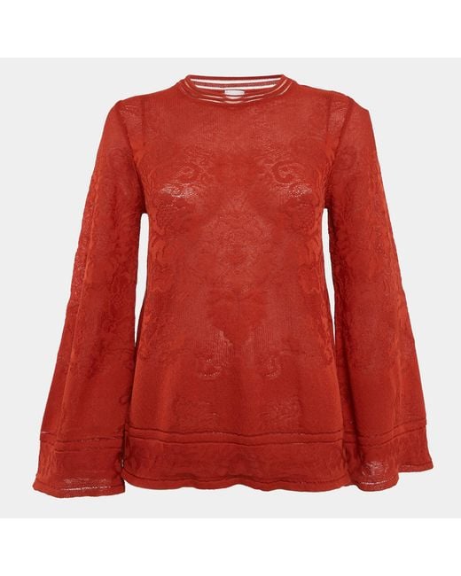 Missoni Red Rust Patterned Knit Round Neck Top