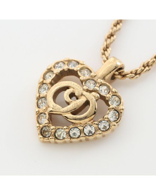 Dior Metallic Cd Logo Necklace Heart Gp Rhinestone Gold Clear