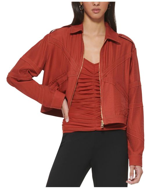 DKNY Red Collar Rayon Shirt Jacket