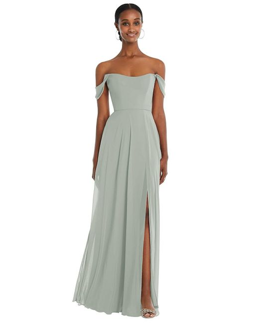 After Six White Off-the-shoulder Basque Neck Maxi Dress With Flounce Sleeves