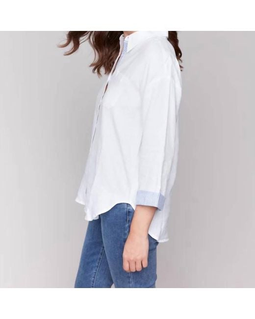 Charlie b White Linen Blend Button Down