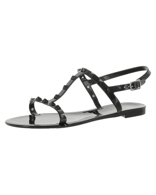 Steve Madden Black Gello Studded Slingback T-strap Sandals