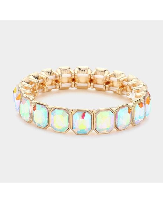Fashnzfab Metallic Rectangle Glass Stone Cluster Stretch Evening Bracelet Ab