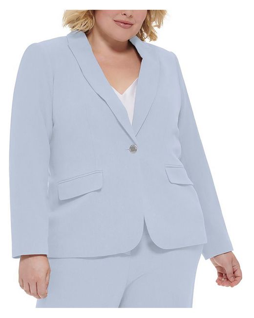 Calvin Klein Blue Plus Suit Separate Office Wear One-button Blazer