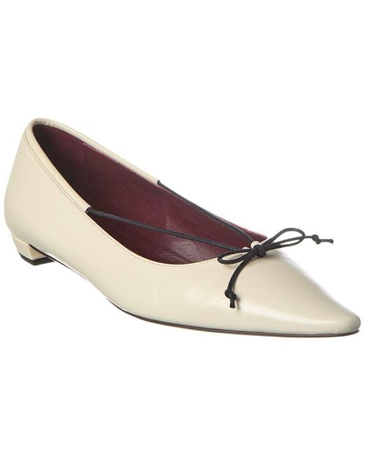 The Row White Claudette Bow Leather Flat