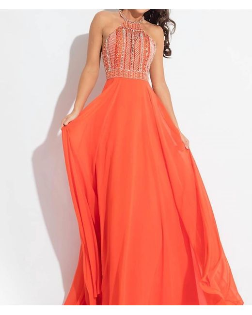 Rachel Allan Women's Red Open Back Beaded Chiffon Gown - www.disolcolor.com