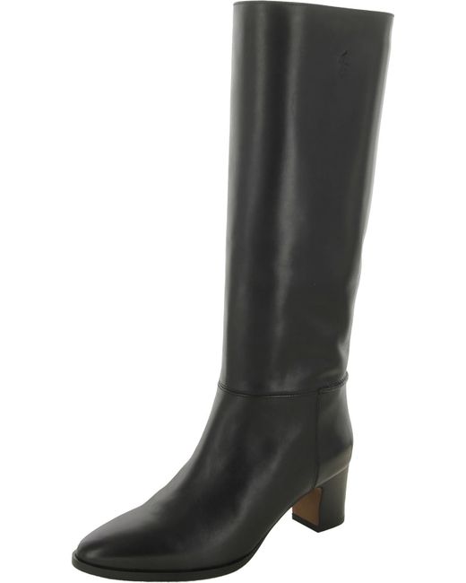Polo Ralph Lauren Black Faux Leather Pull On Knee-high Boots