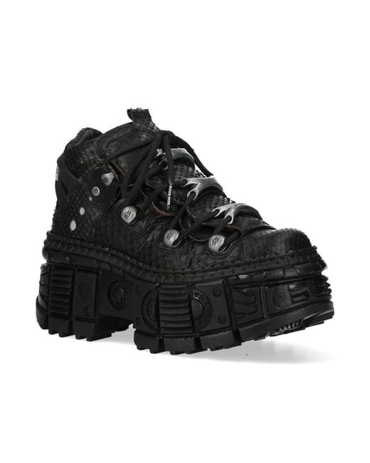 New Rock Black M-106Wall-C65 Python Leather Platform Ankle Boots