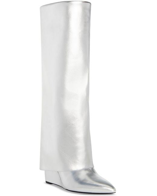 Madden Girl White Evannder Faux Leather Metallic Wedge Boots