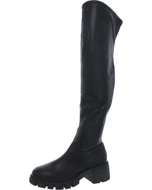 Steven New York Black Haisley Faux Leather lugged Sole Over-the-knee Boots