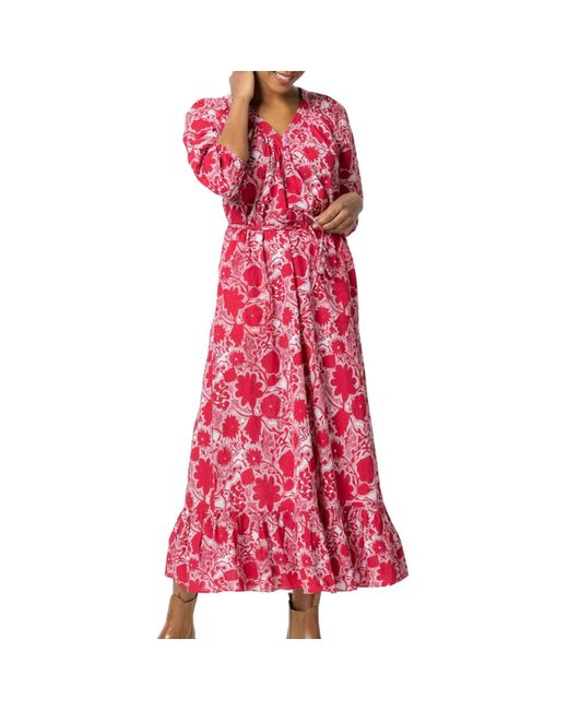 Lilla P Pink Belted V-neck Maxi Dress