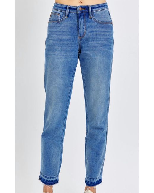 Judy Blue Blue Mid Rise Rigid Magic Release Hem Boyfriend Jeans