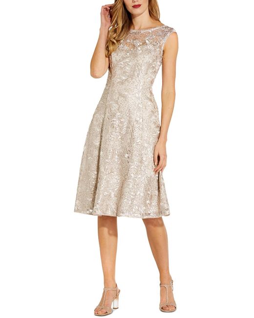 Adrianna Papell Natural Sequined Midi Fit & Flare Dress