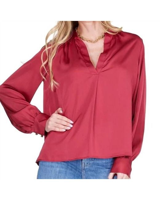 J joy Red Placket V-Neck Top