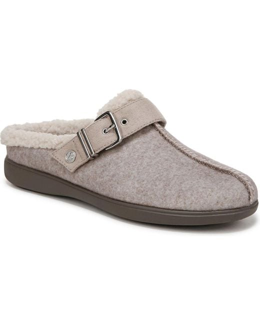 Bzees Gray Eternity Buckle Faux Fur Slide Slippers