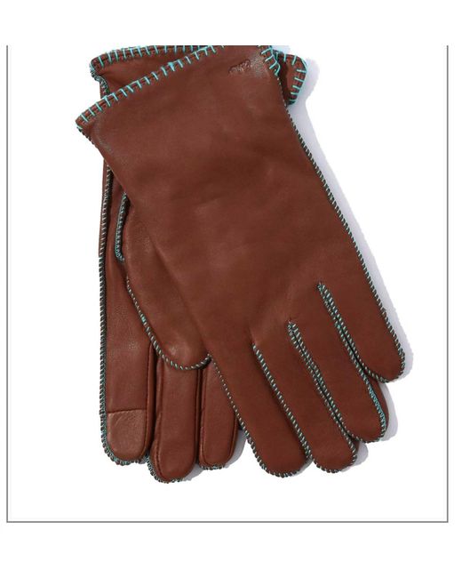 Echo Brown Stitched Leather Gloves In Chestnut