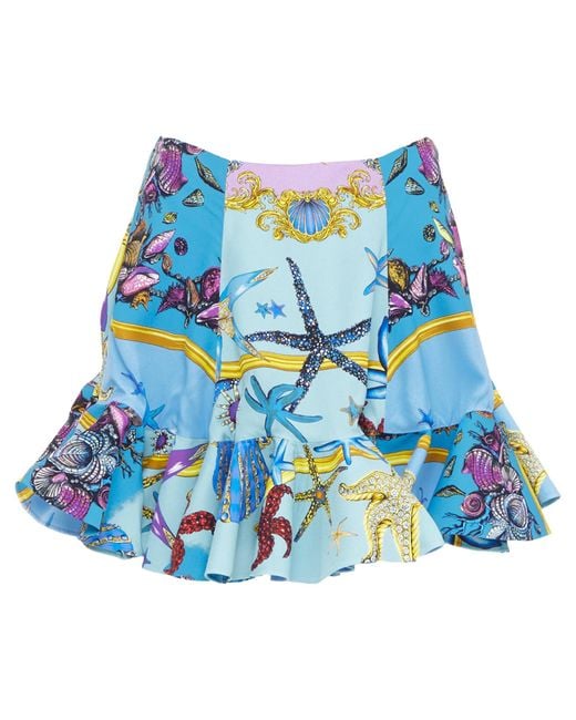 Versace Blue Starfish Flounce Flutter Skirt