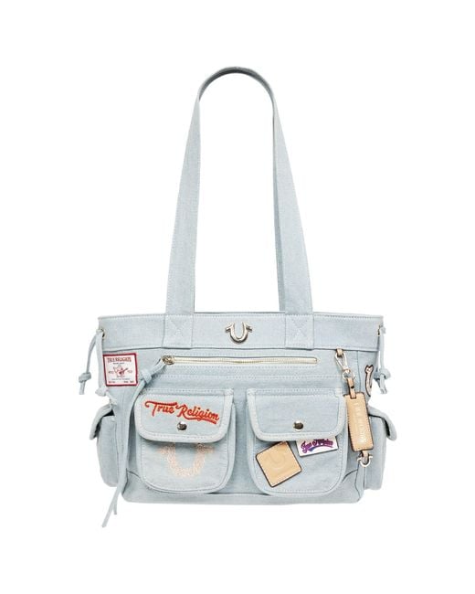 True Religion Blue Multi-patch Tote