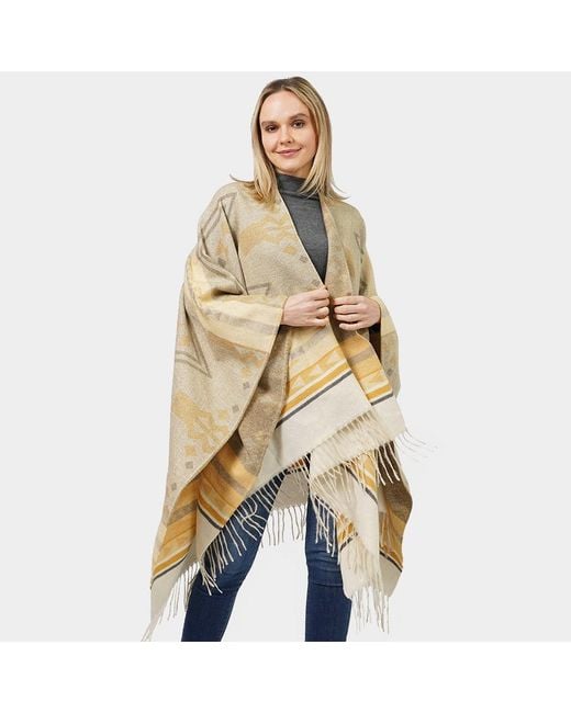 TRUEDAMES Natural Aztec Patterned Cape Poncho