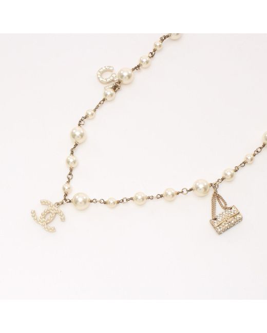 Chanel Natural Coco Mark Icon Necklace Gp Fake Pearl Rhinestone Champagne Gold Offclear 05a