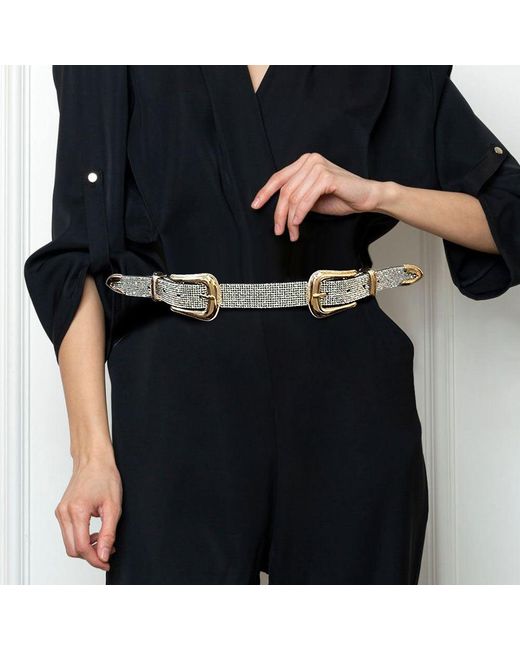 Fashnzfab Stone Pave Double Metal Buckle Belt in Black | Lyst display picture 3