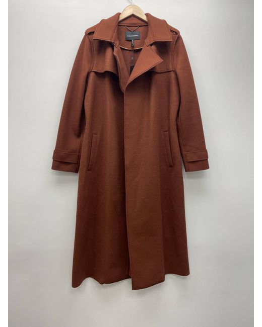 BCBGMAXAZRIA Brown Raw Edged Wool Belted Long Trench Coat