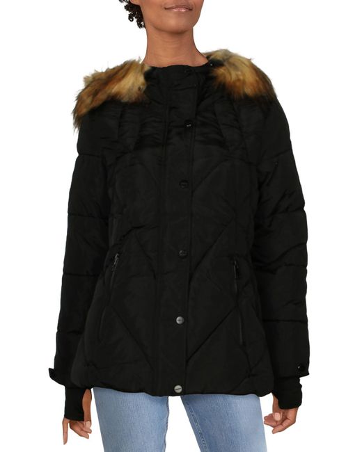 Bebe Black Faux Fur Hooded Puffer Coat