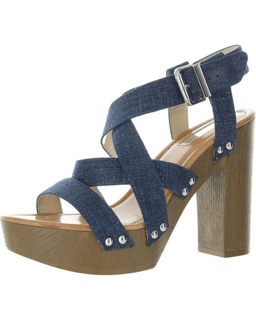 INC Blue Camira Adjustable Manmade Block Heels