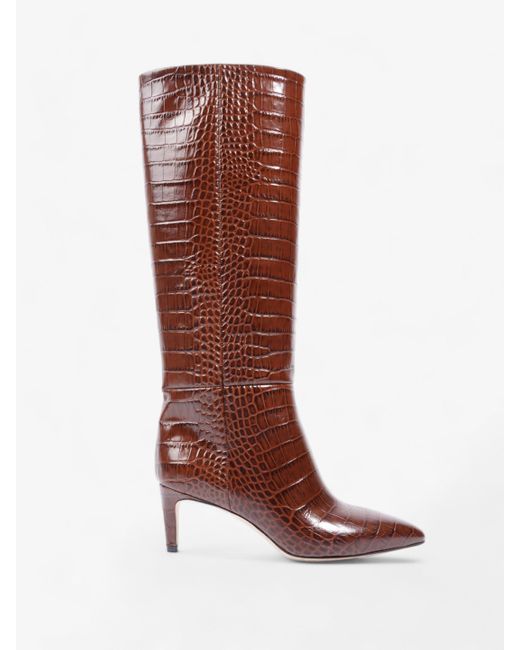 Paris Texas Brown Stiletto Tall Boots 75mm Croc Embossed Leather