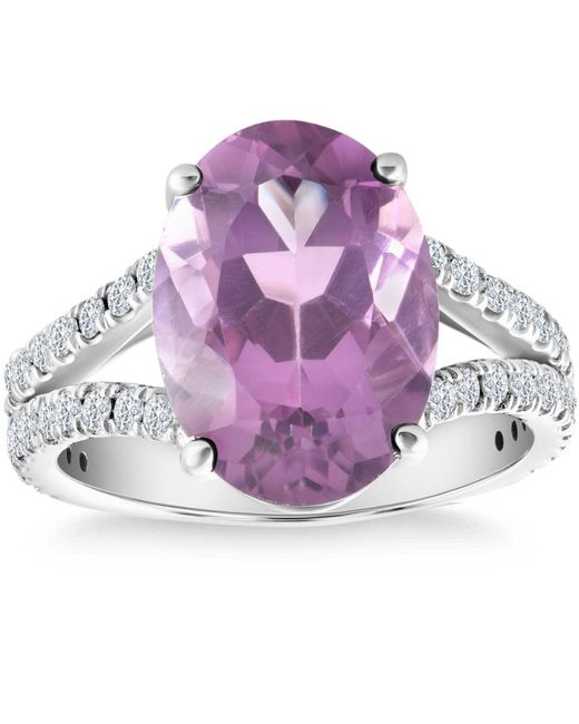 Pompeii3 Purple 4 3/4ct Amethyst Diamond Split Shank Engagement Ring 14k White Or Yellow Gold
