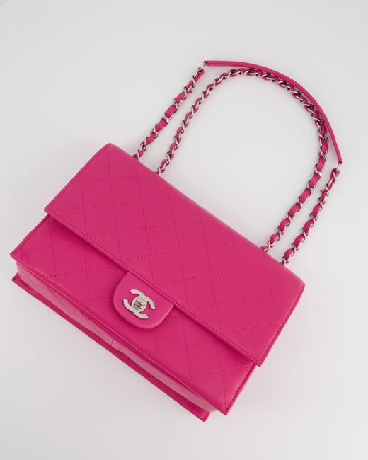 Chanel Pink Hot Small Accordion Quilted Single Flap Bag