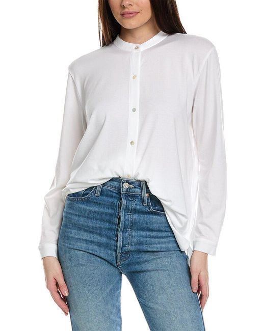 Eileen Fisher White Mandarin Collar Shirt