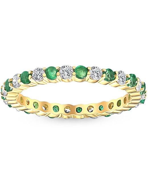 Pompeii3 Metallic 1 Cttw Emerald & Diamond Wedding Eternity Stackable Ring 10k Yellow Gold
