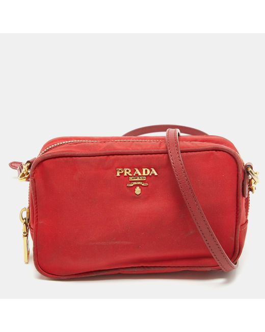 Prada Red Nylon And Saffiano Leather Mini Crossbody Bag