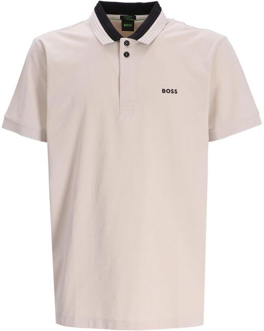 Boss White Paddy 1 Short Sleeve Polo T-shirt With Contrast Collar for men