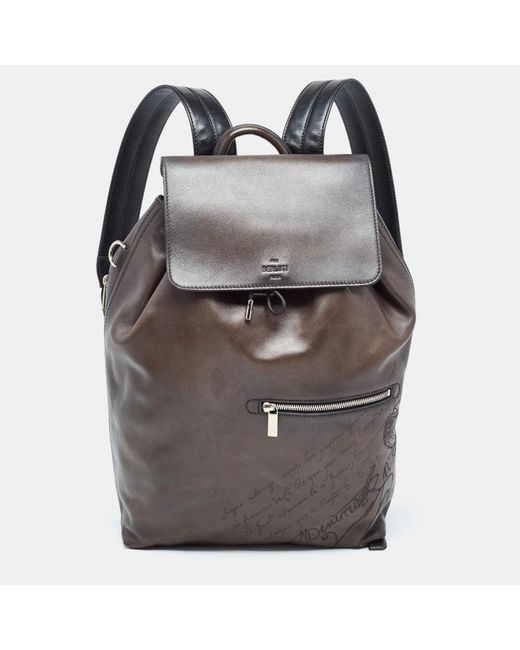 Berluti Gray Dark Leather Day Out Scritto Backpack