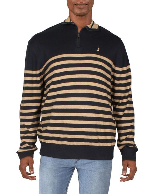 Nautica Black Striped 1/4 Zip Pullover Sweater for men