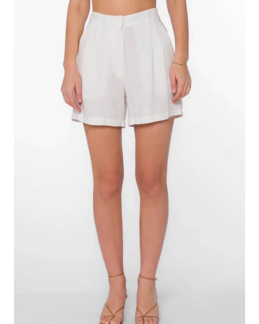 Velvet Heart White Premium Linen High-Waist Pleated Shorts