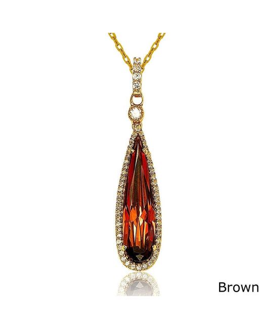 Suzy Levian Brown Gold Tone Sterling Silver Elongated Pear-cut Cubic Zirconia Necklace