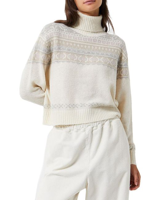 French Connection White Fair Isle Knit Turtleneck Sweater
