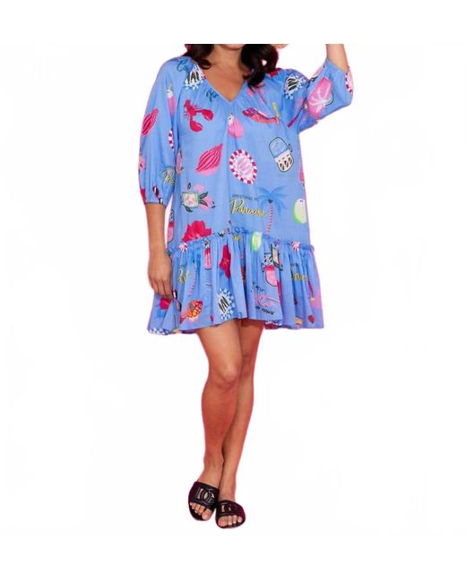 Alden Adair Blue Lydia Mini V Neck Dress