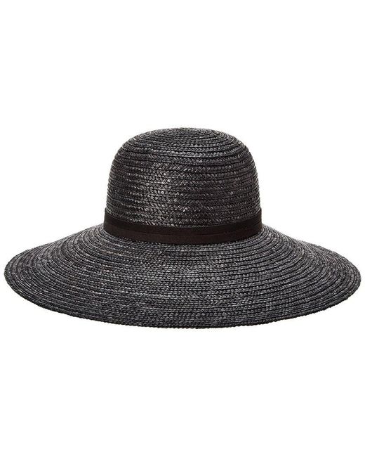 Bruno Magli Black Wide Brim Leather-trim Straw Hat