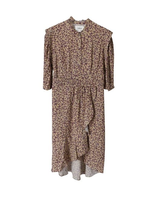 Ba&sh Brown Ruffled Asymmetrical Viscose Midi Dress