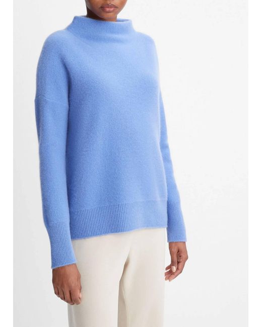 Vince Blue Boiled Cashmere Funnel Neck Sweater
