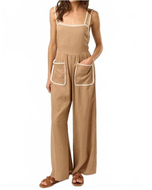 Lalavon Natural Laid-Back Charm Lace Trim Jumpsuit
