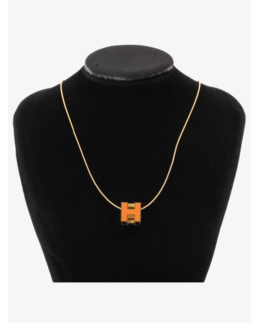Hermès Black H Cube Necklace Gold Plated